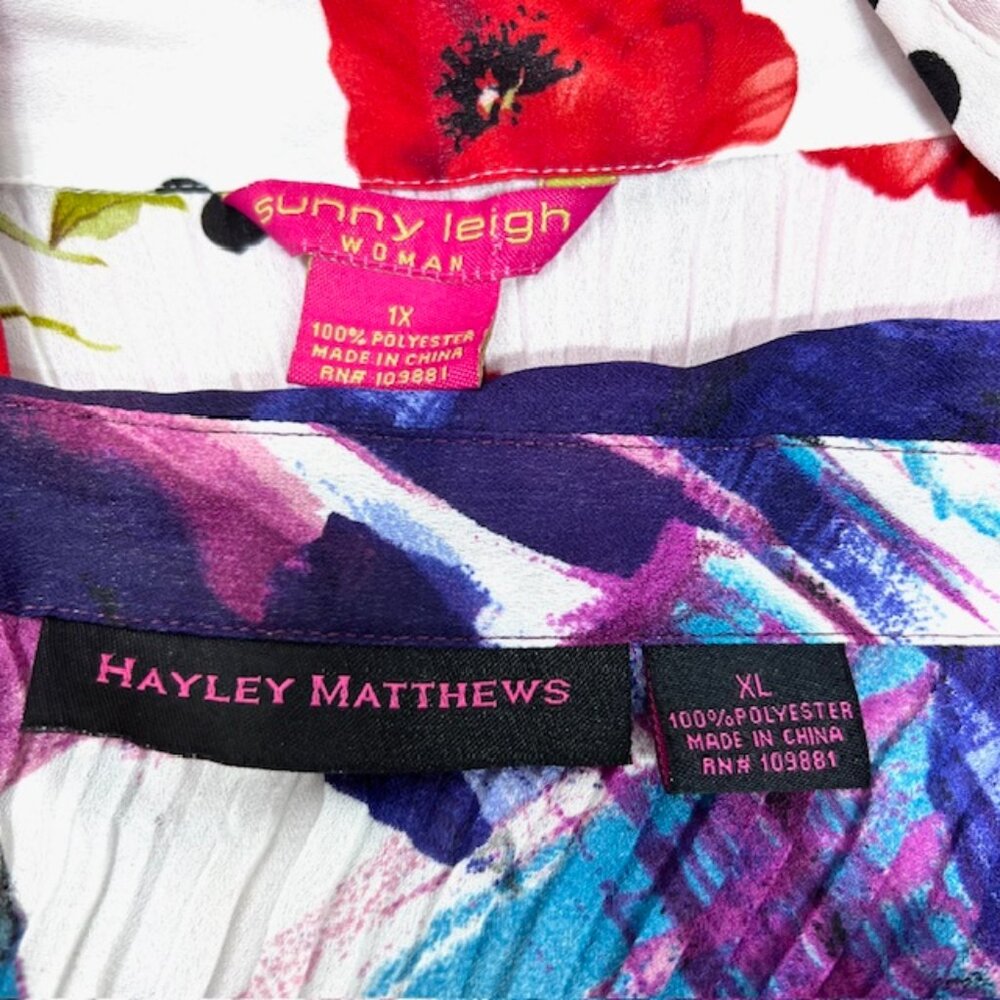 Sunny Leigh & Halley Mathews Blouse 1X+XL Pleated Ruffle V-Neck Bell Sleeve(#52 - Picture 6 of 12